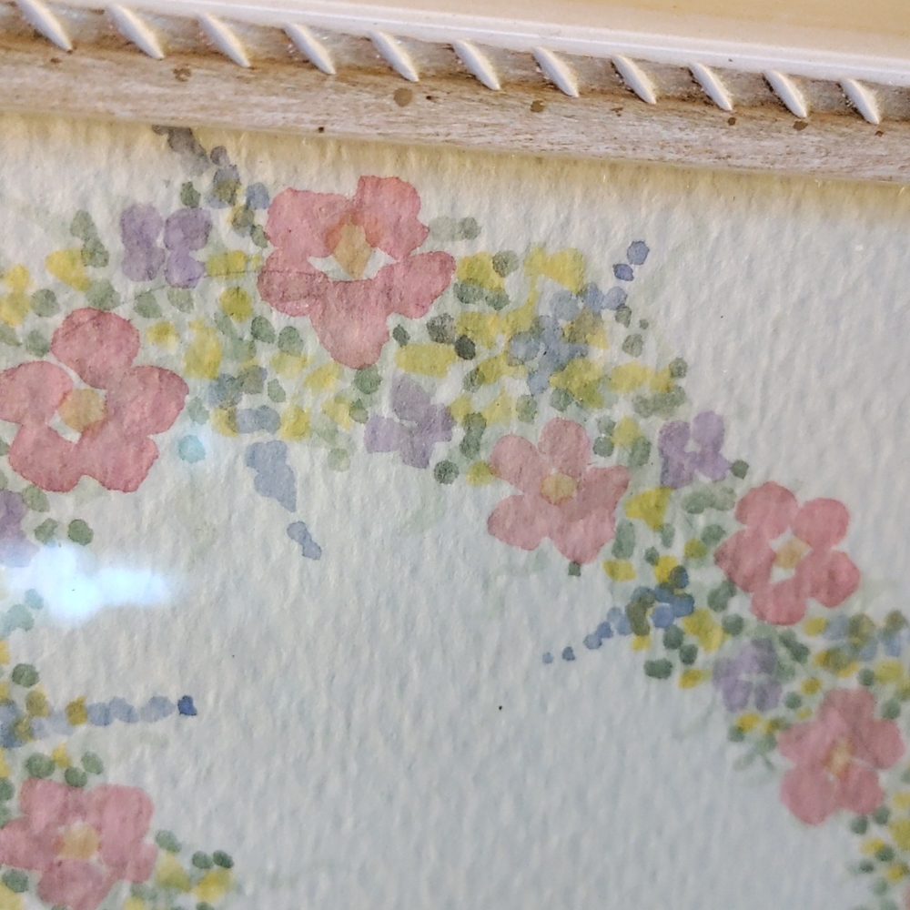 Vintage Framed signed floral watercolor heart - Picture 5 of 16